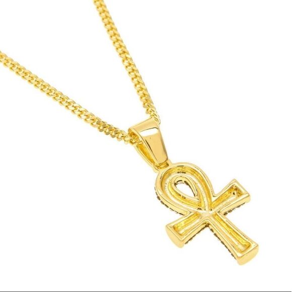 💝 18k Gold Necklaces with Red Ruby Gemstone and Iced Out Gold Cross Pendant - Picture 6 of 6